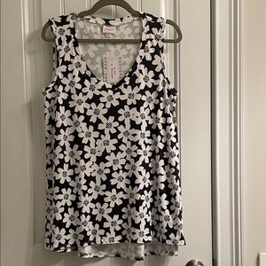 LuLaRoe “Kristina” Navy Blue and White Floral Tank Top
